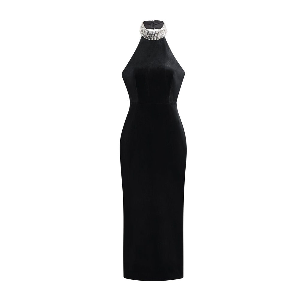 Caisa embellished turtle-neck black dress