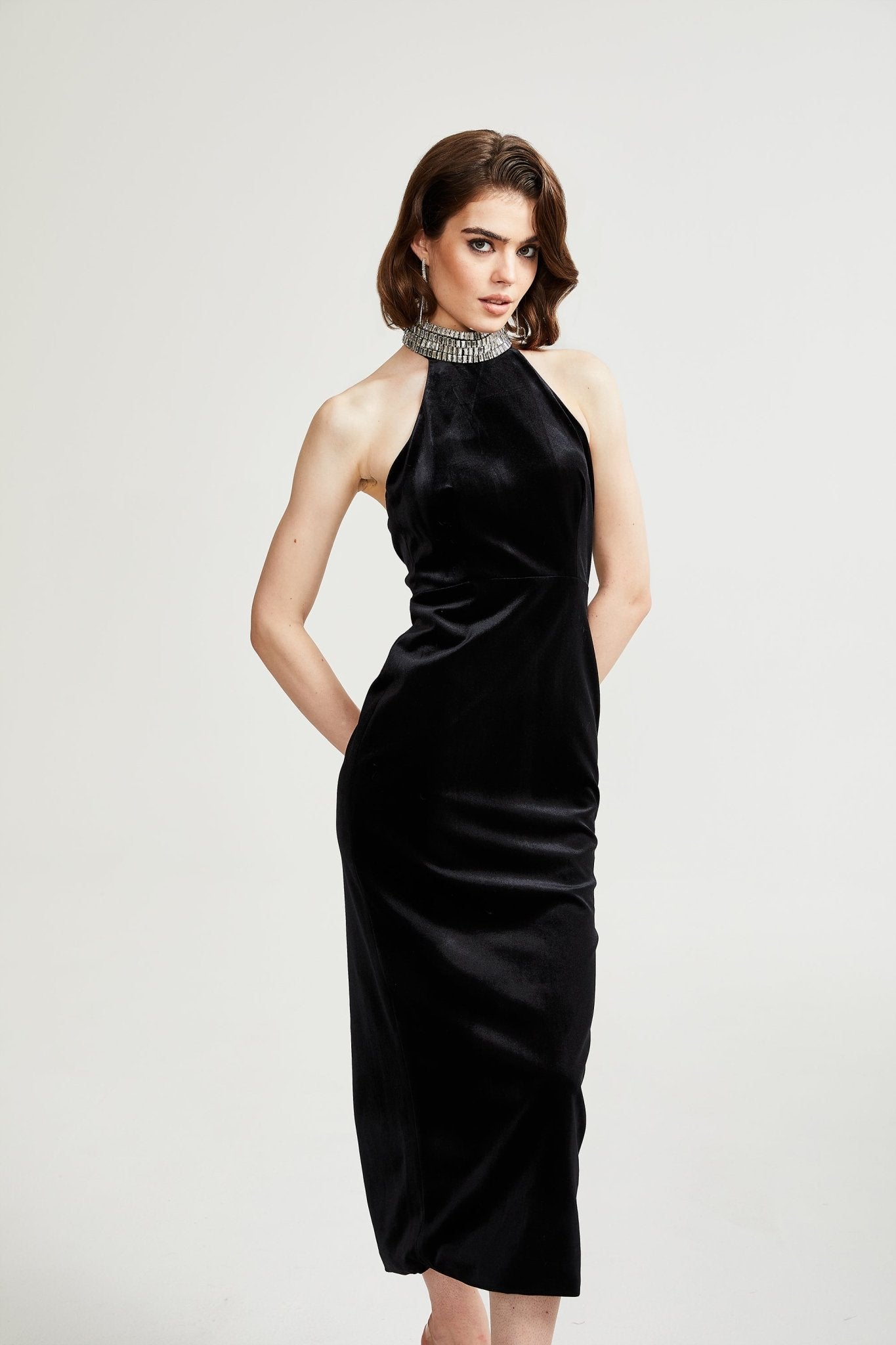 Caisa embellished turtle-neck black dress