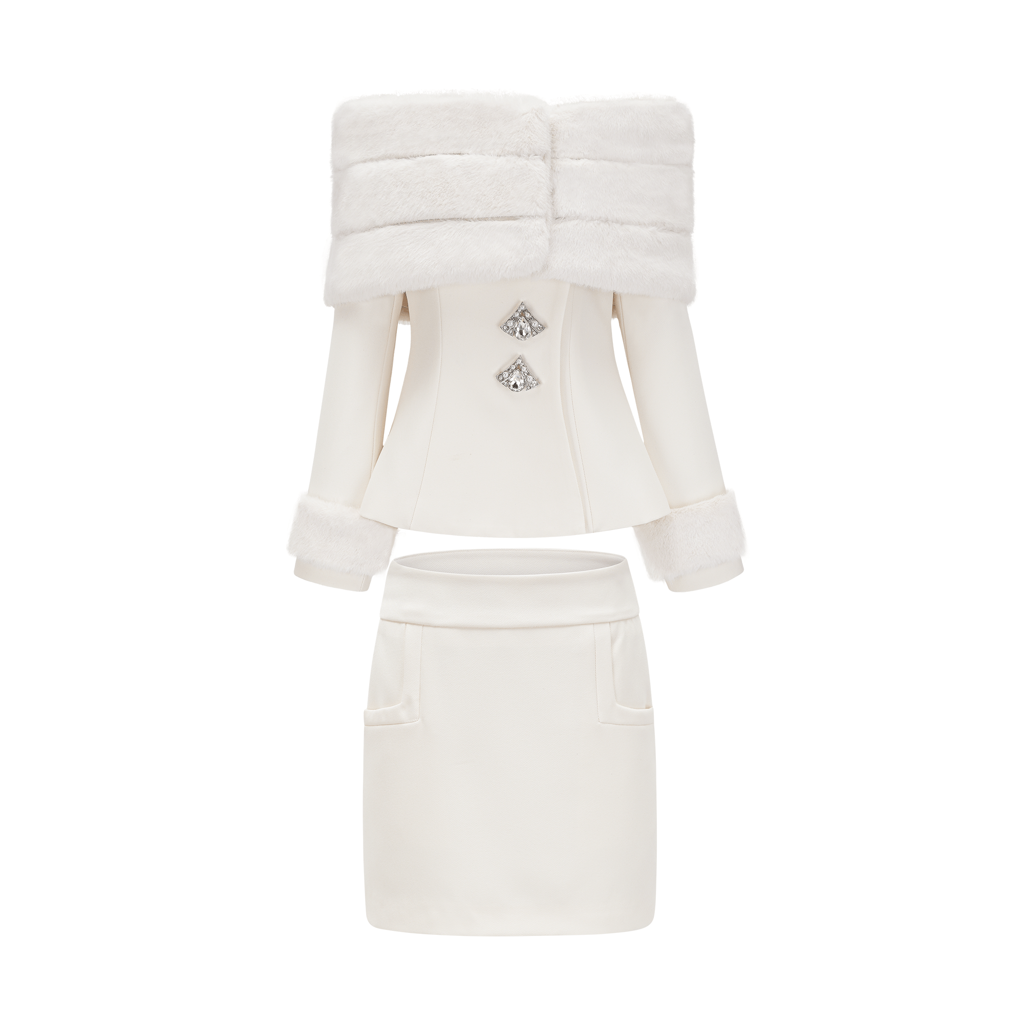 Caitlin Faux-fur Jacket & Skirt Matching Set (Final Sale)