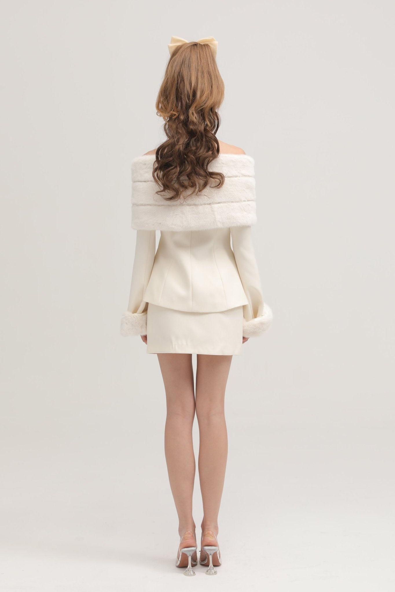 Caitlin white faux-fur jacket & skirt matching set