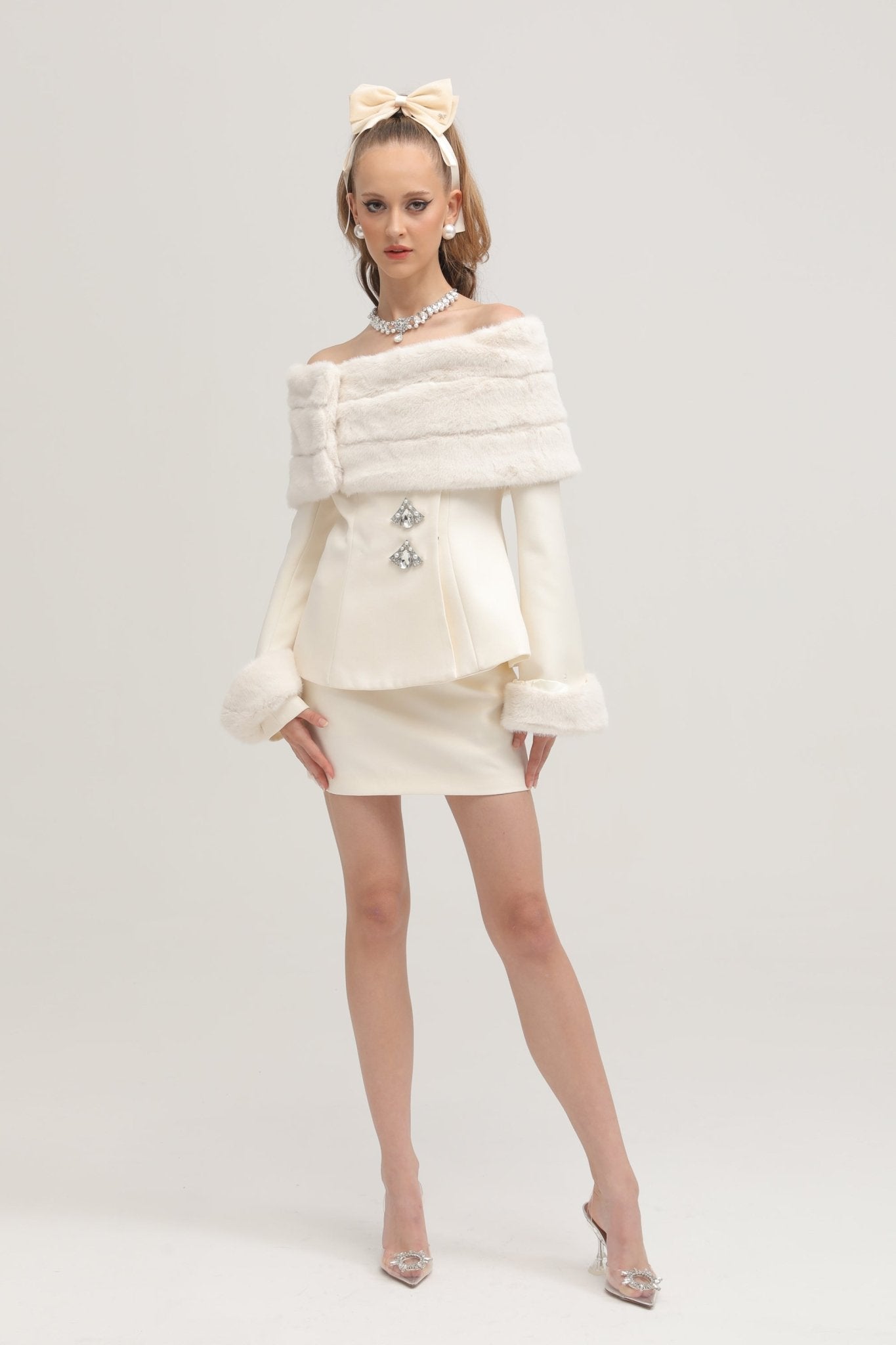 Caitlin Faux-fur Jacket & Skirt Matching Set (Final Sale)