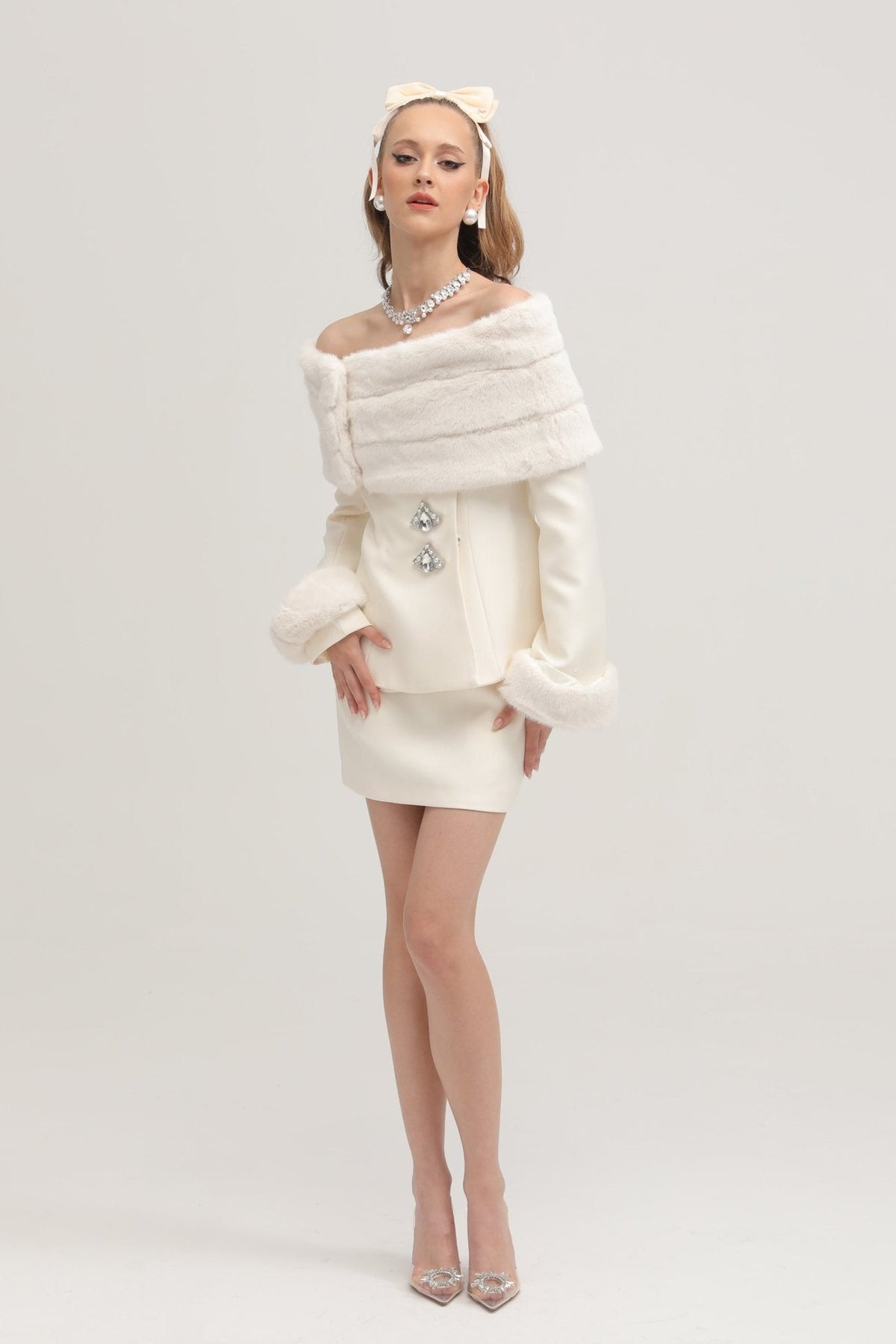 Caitlin Faux-fur Jacket & Skirt Matching Set (Final Sale)