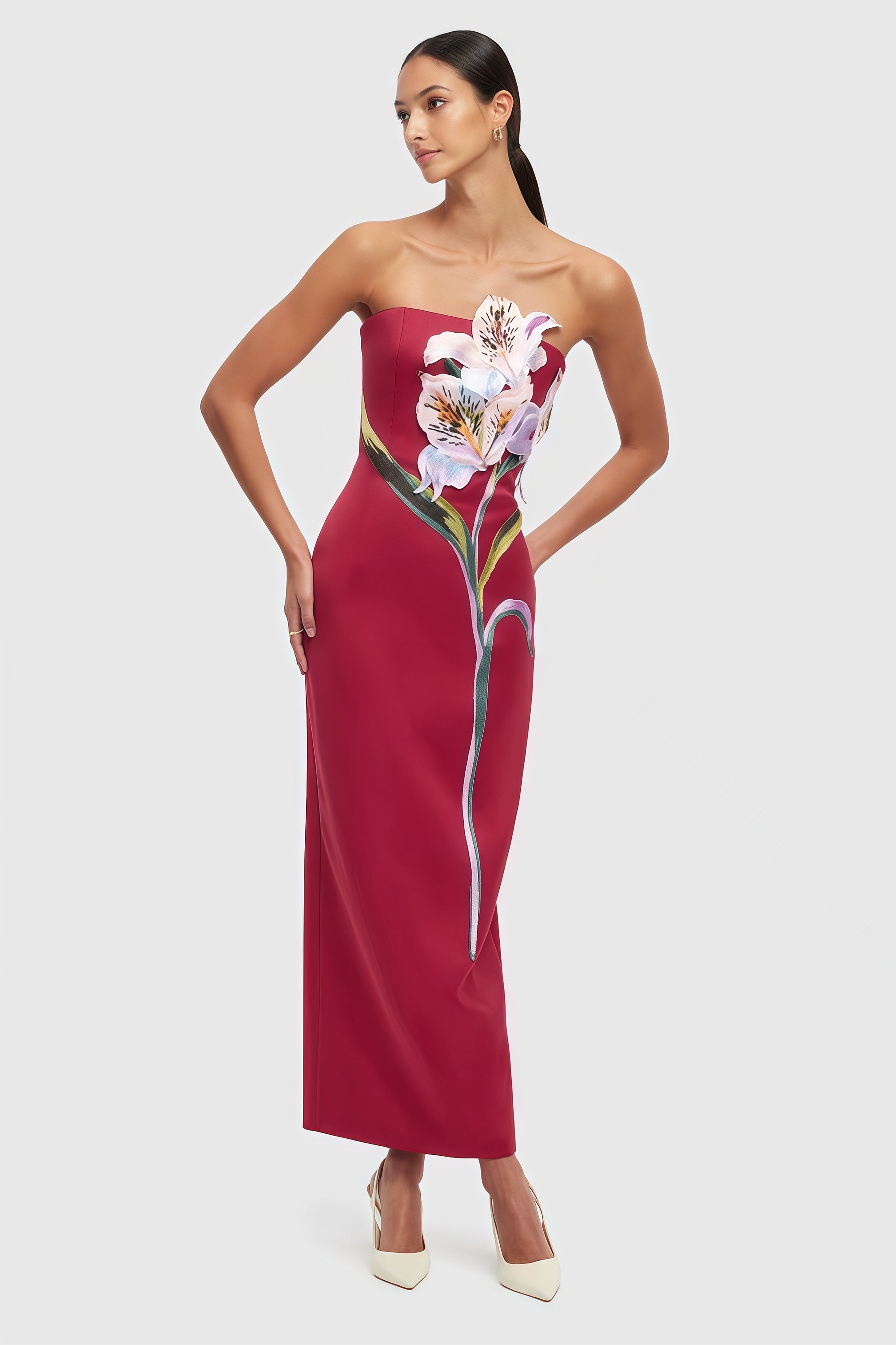 Automne Pink Floral Embroidered Maxi Dress