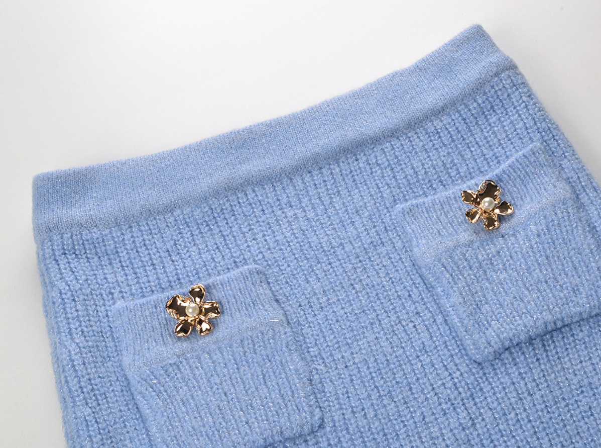 ISABELLA CASHMERE MIDI SKIRT SET – BABY BLUE