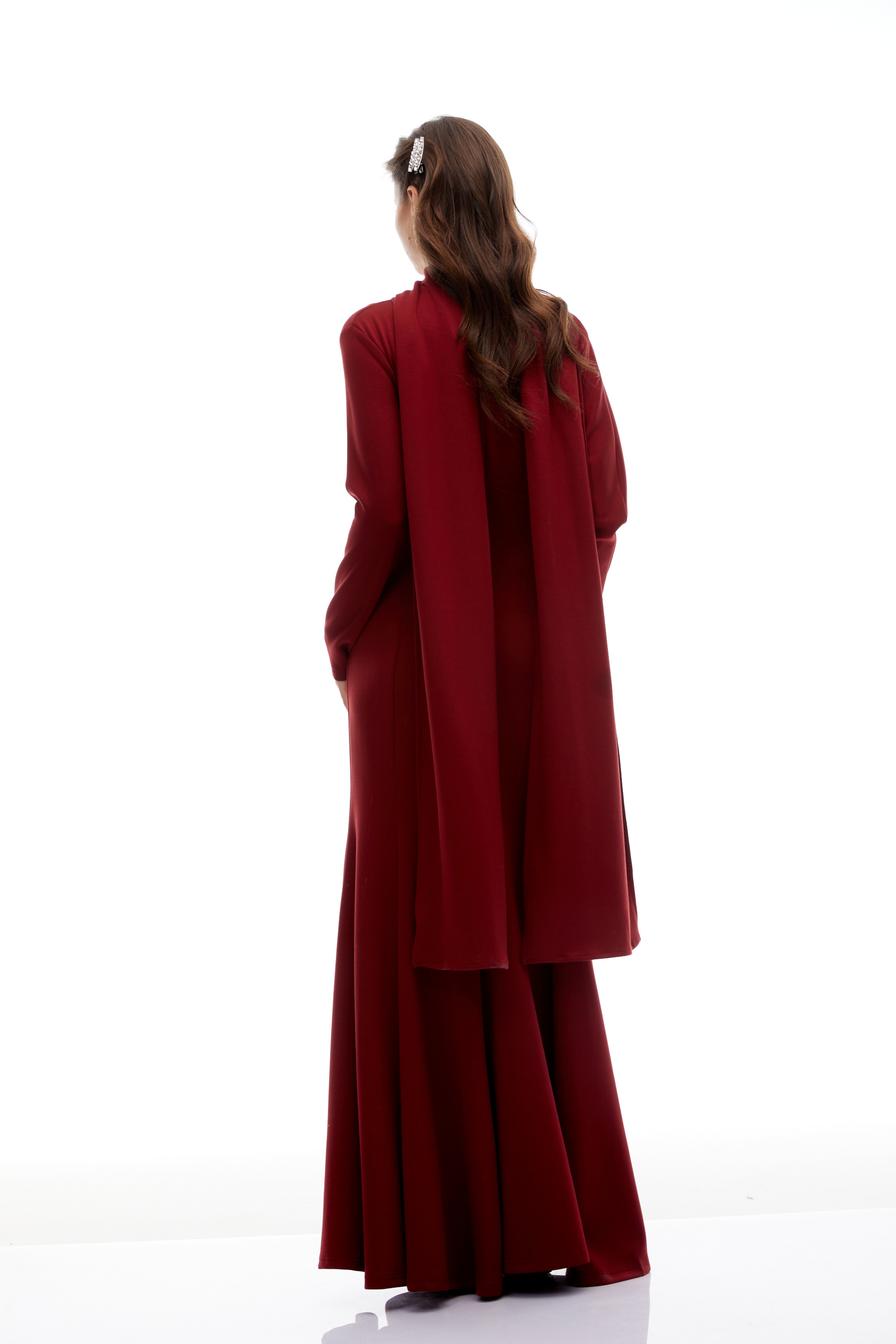Margot Red Scarf Design Ruched Maxi Gown