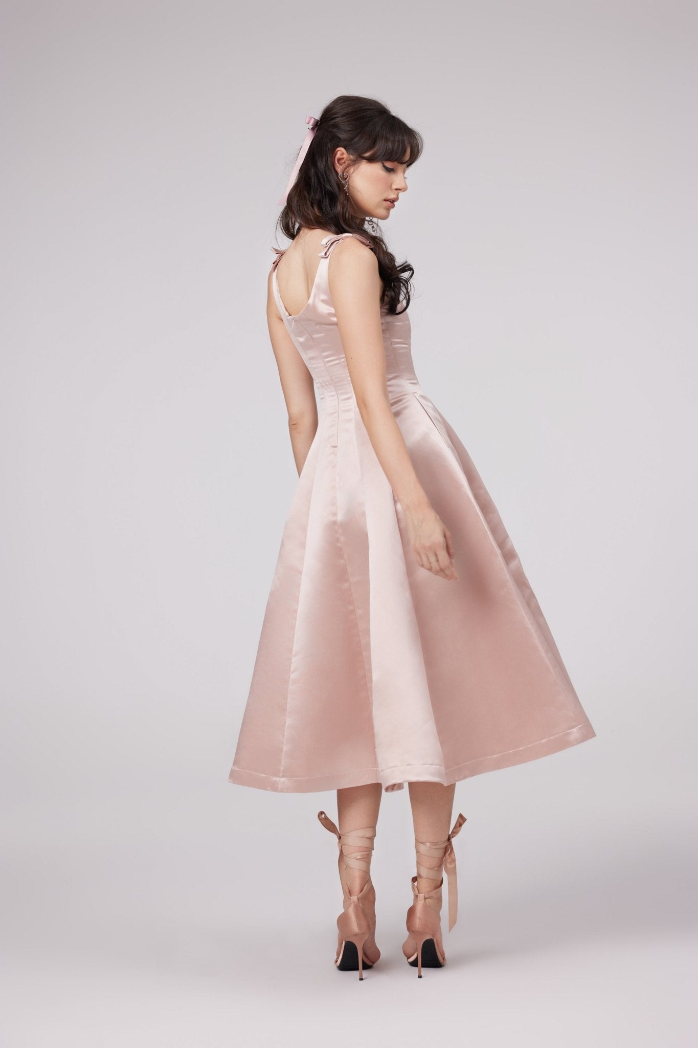 Coralie pink bowknot pleated midi dress (Final Sale-US Only)