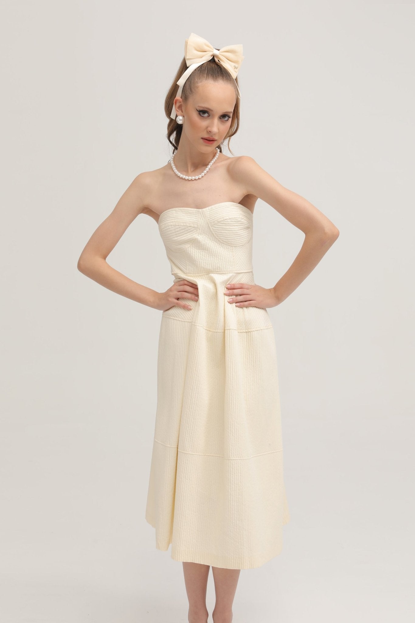 Cortny bustier-style pleated midi dress (US Only)