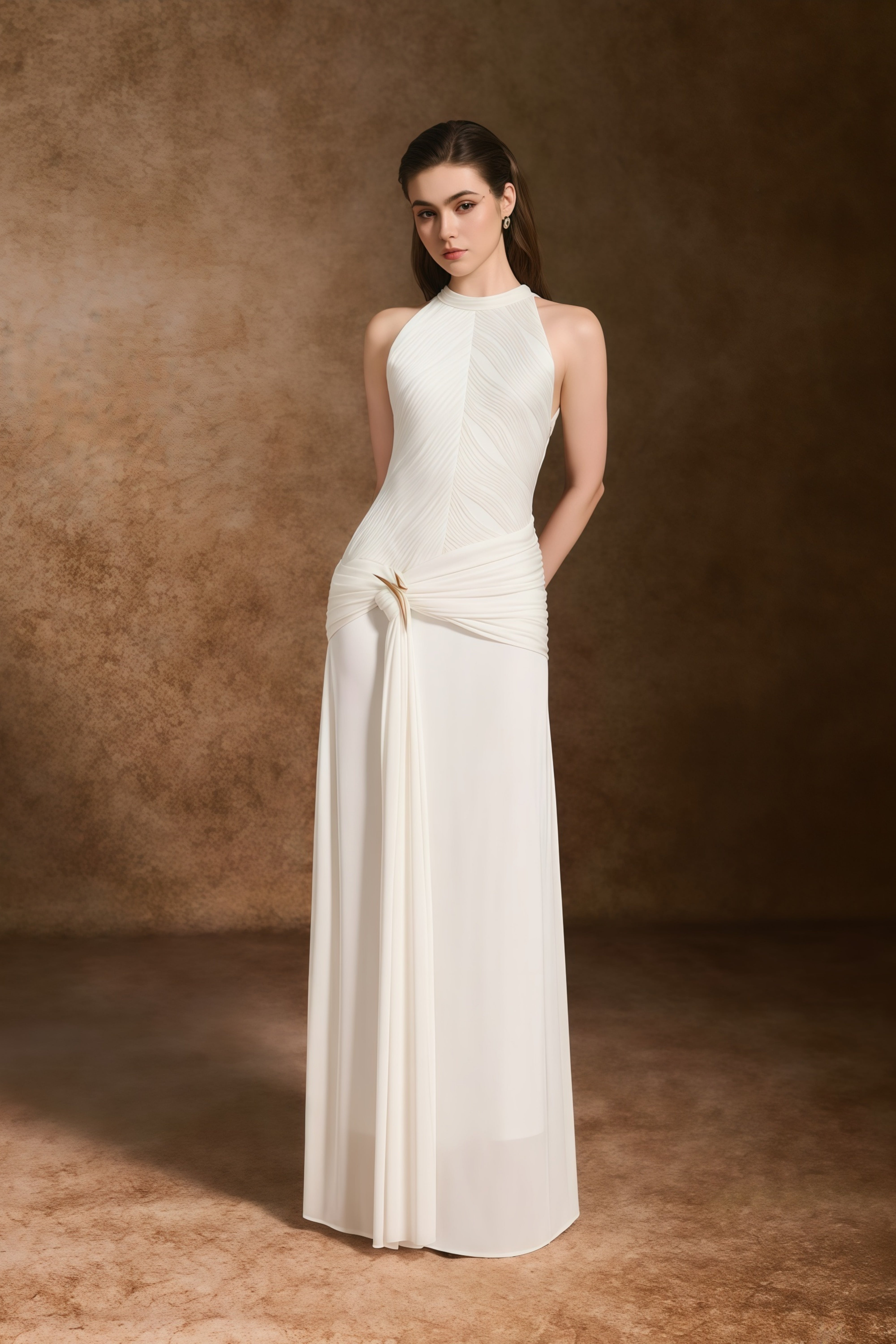 Klara White Ruched Ribbon Textured Maxi Dress (Final Sale-US Only)