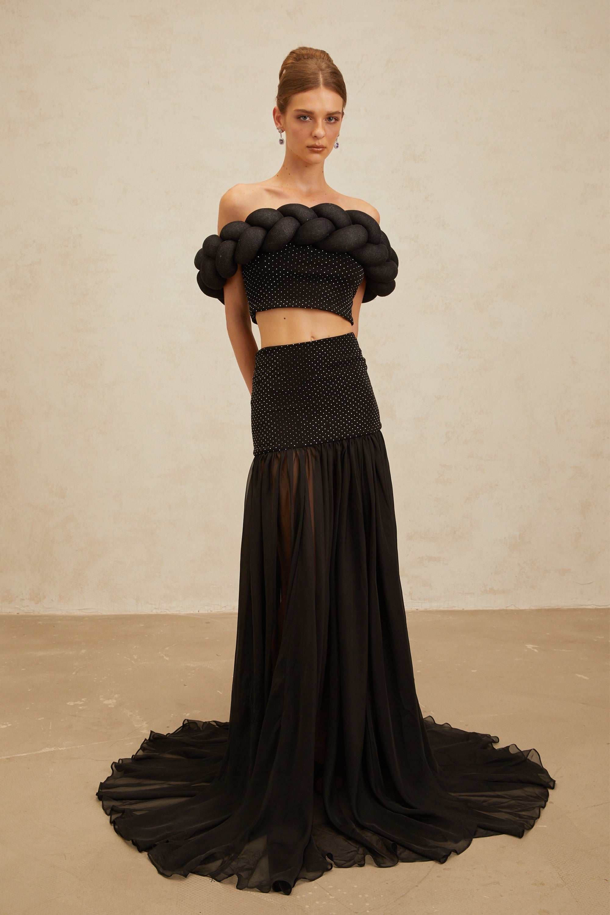 Camille Black Embellished Tulle Panel Maxi Skirt