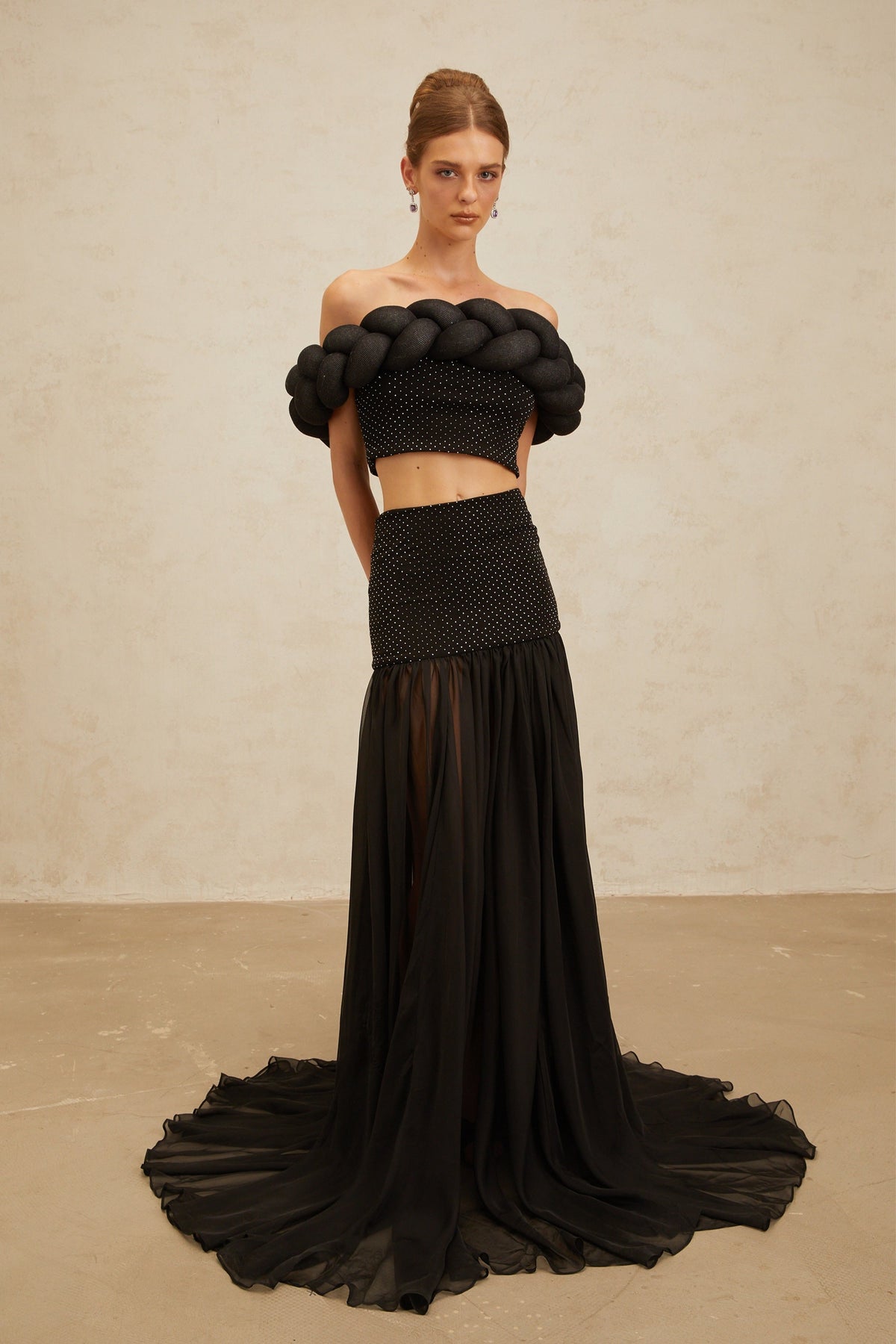 Camille Black Embellished Tulle Panel Maxi Skirt