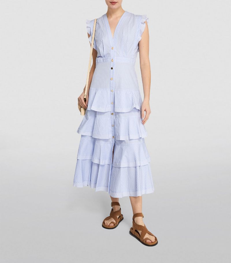 SANDRO Ruffle-Detail Midi Dress - Blue