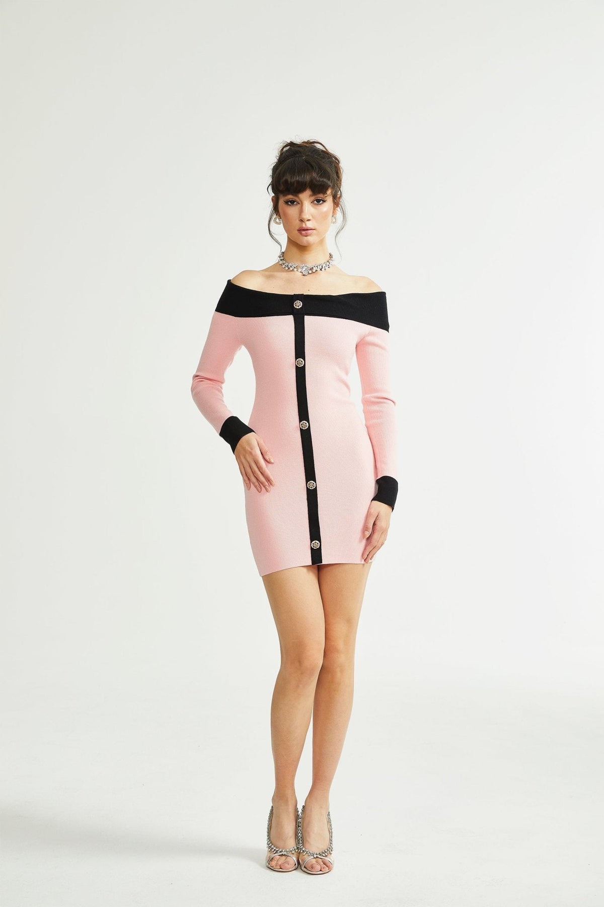 Delphine pink-black knitted mini dress