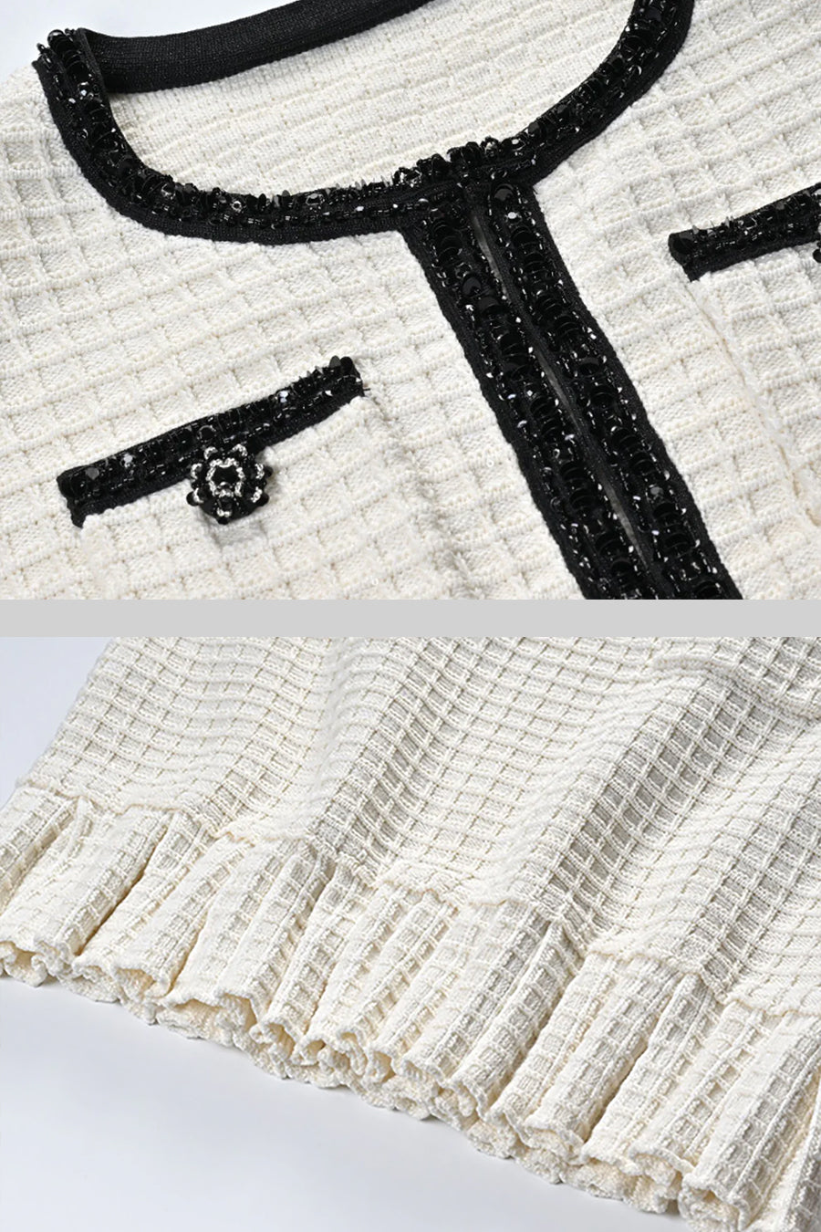 Apollonia Ivoire Tweed Co-Ord Set With Black Details