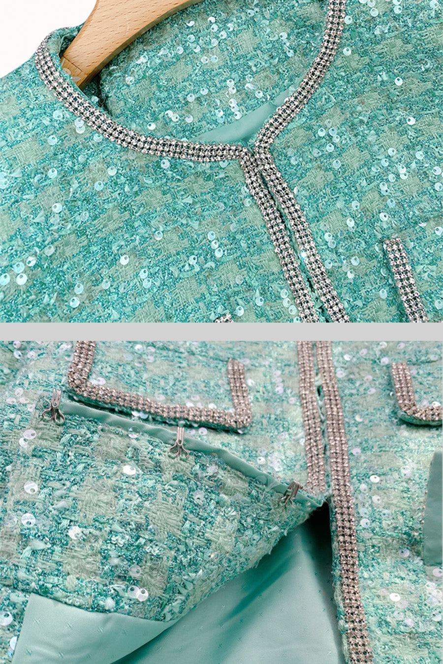 TIFFANY SPARKLING FEATHER EMBELLISHED SKIRT & VEST 2 PIECE CO-ORD - TIFFANY BLUE