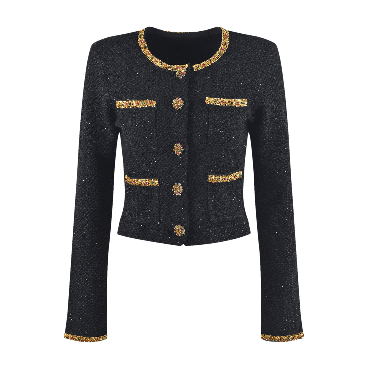 Ariane black sequined tweed jacket & skirt matching set