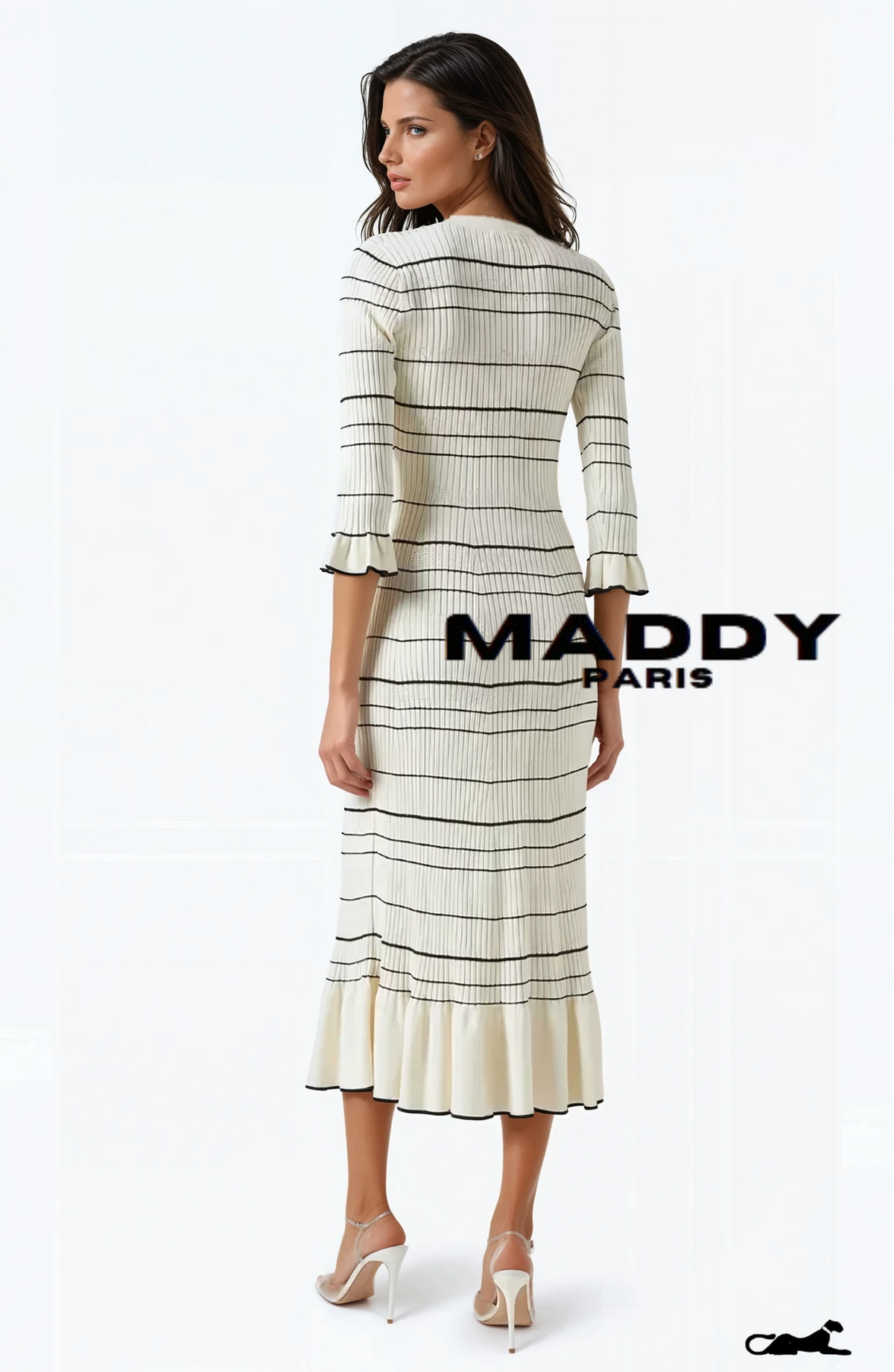 SANDRO CELINE KNIT MIDI DRESS - WHITE