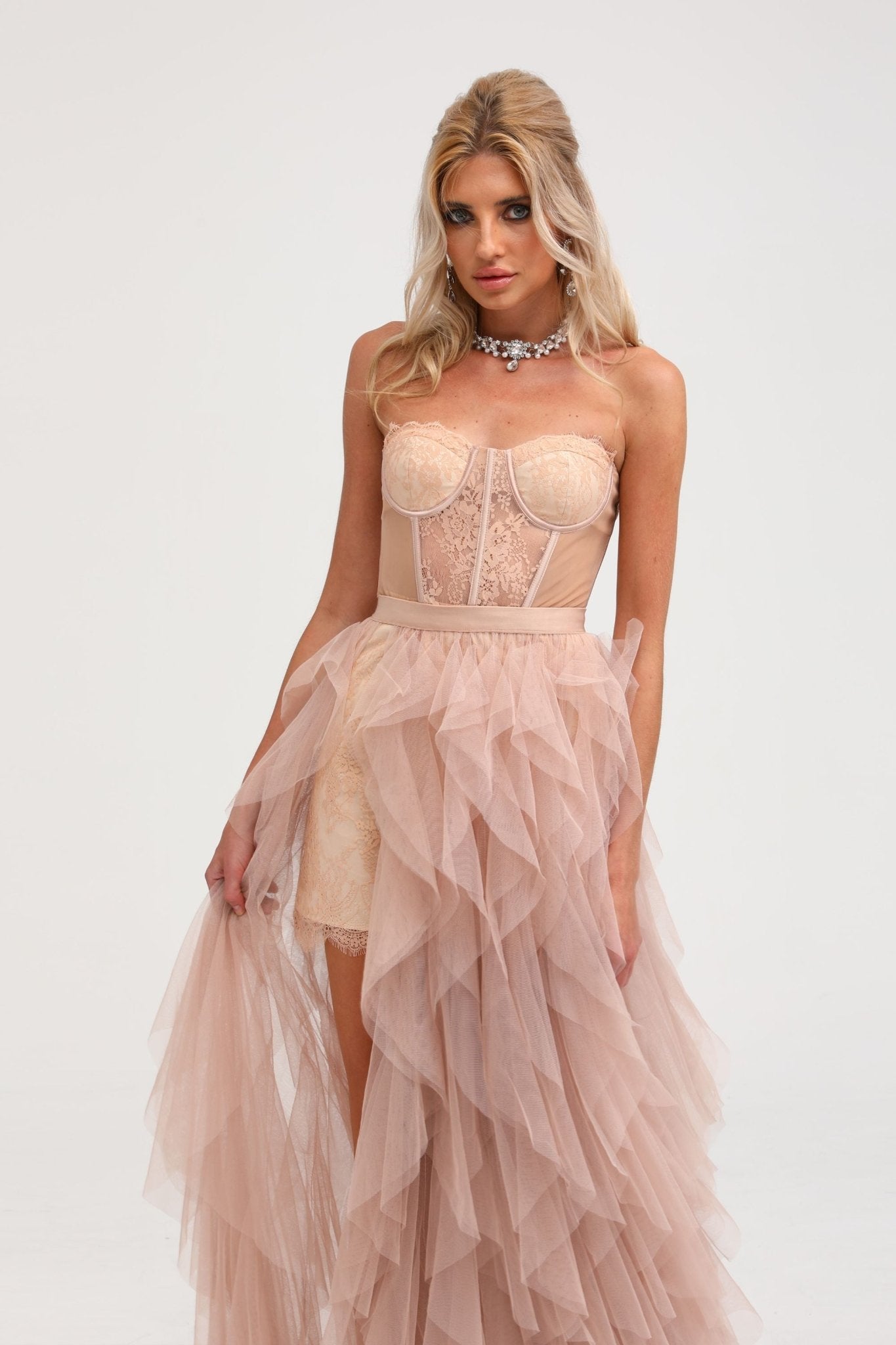 Eilís Pink Bustier Mesh Maxi Dress (US Only)