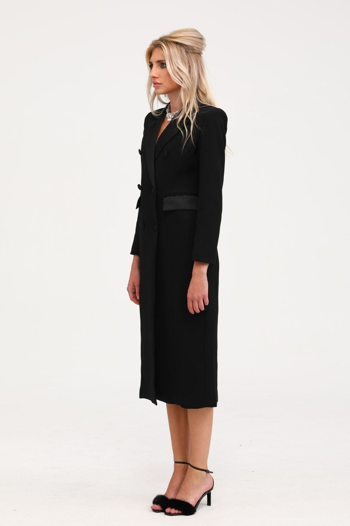 Eithne black double-breasted long coat