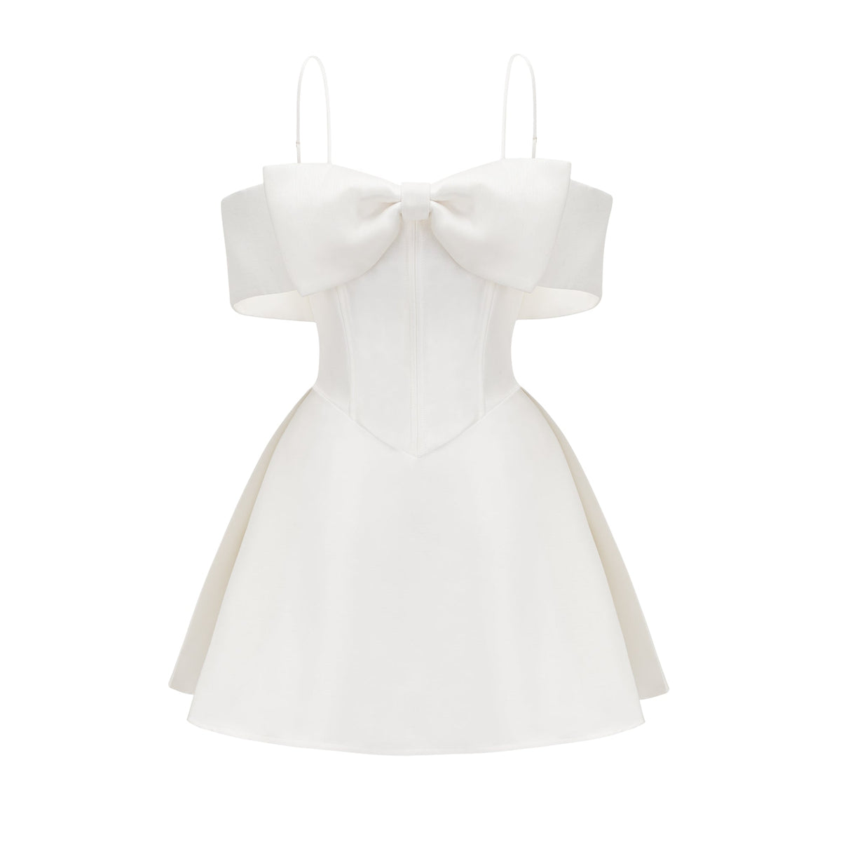 Elva white bowknot flared mini dress - White