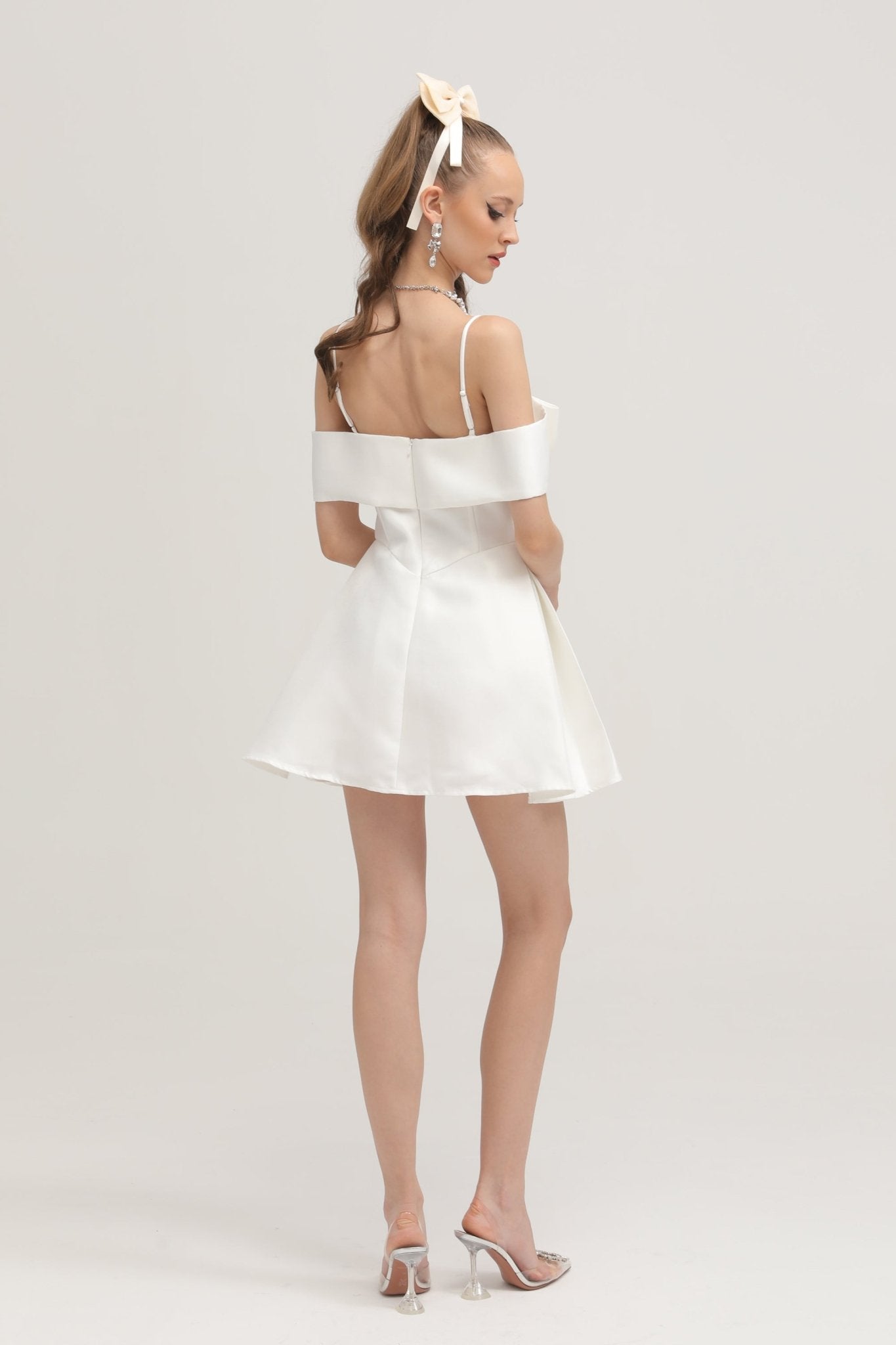 Elva white bowknot flared mini dress