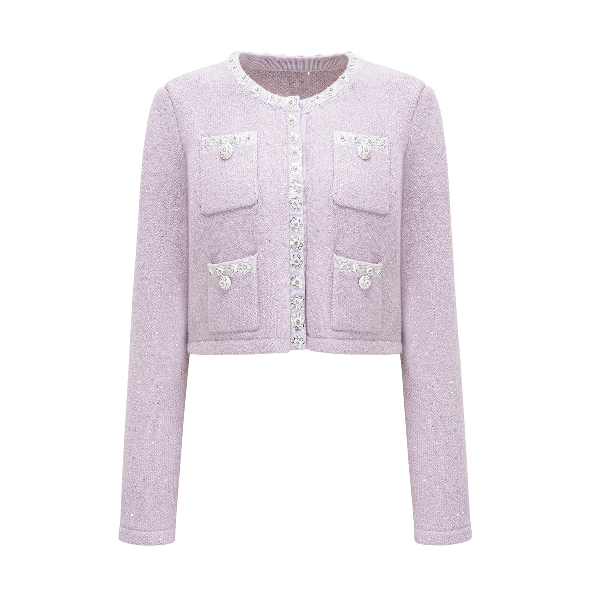 Fabienne purple sequin-detail jacket & skirt matching set