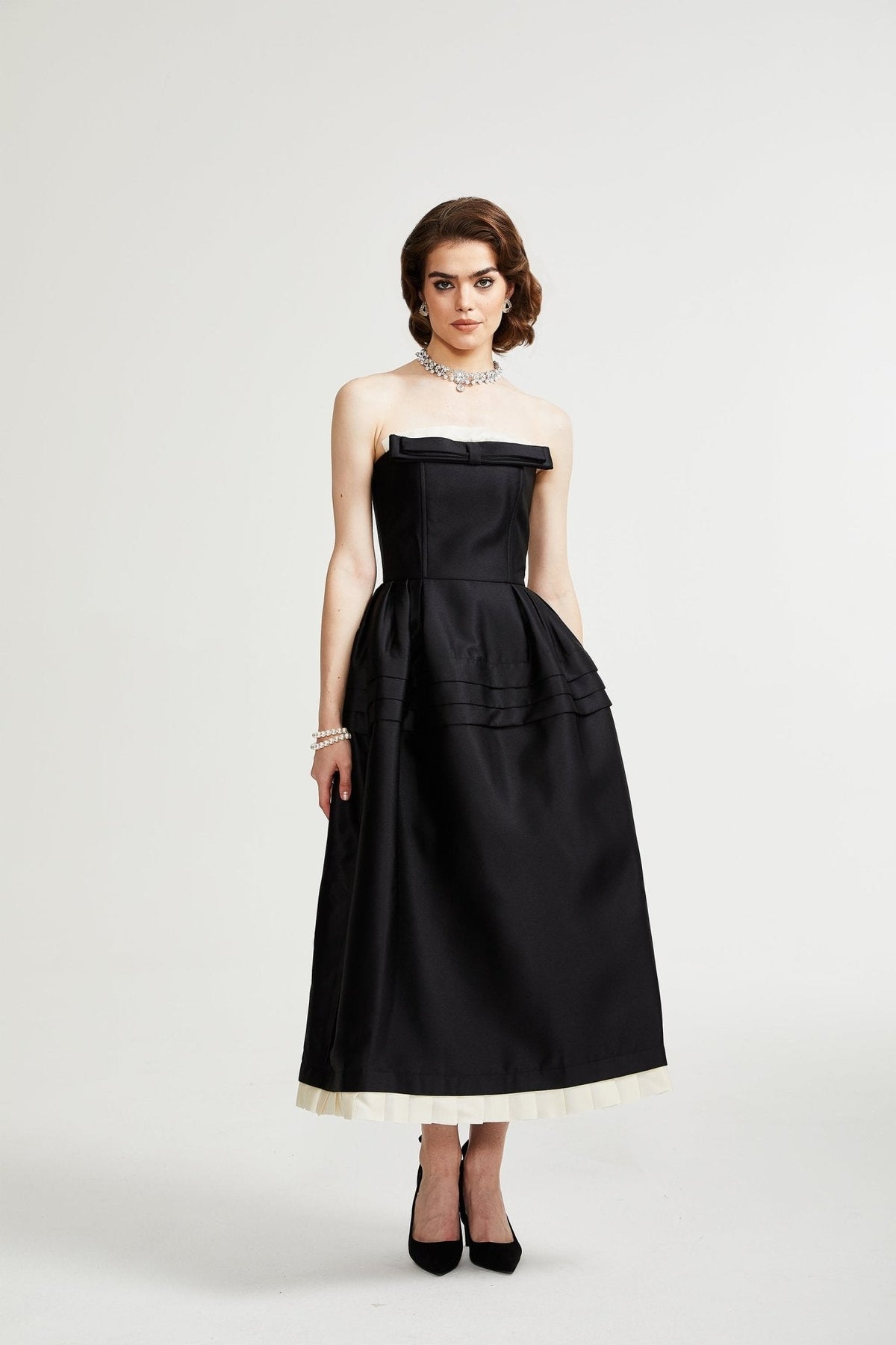 Felisara black bowknot midi dress