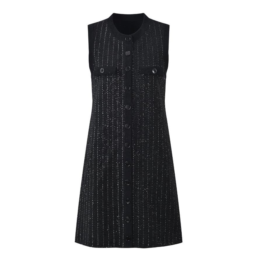 SANDRO ISLA SEQUIN TWEED MINI DRESS - BLACK