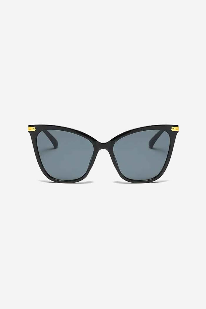 Cat-Eye Sunglasses with Textured Temples and Gold Accents – Black