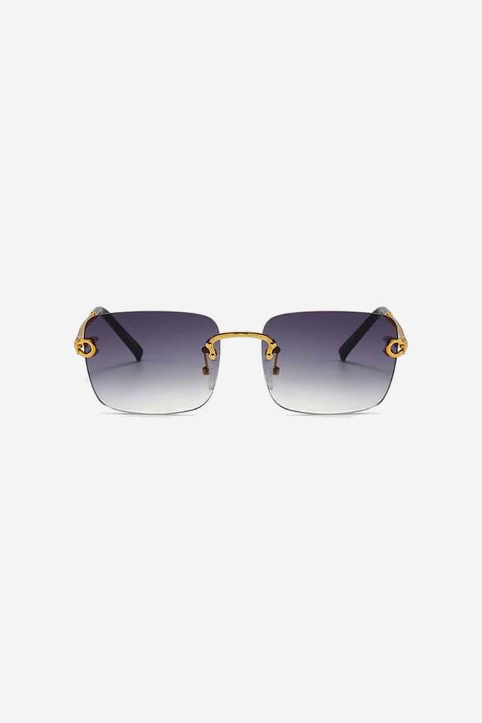 Rimless Square Sunglasses with Twisted Gold Rope Temples – Purple Gradient