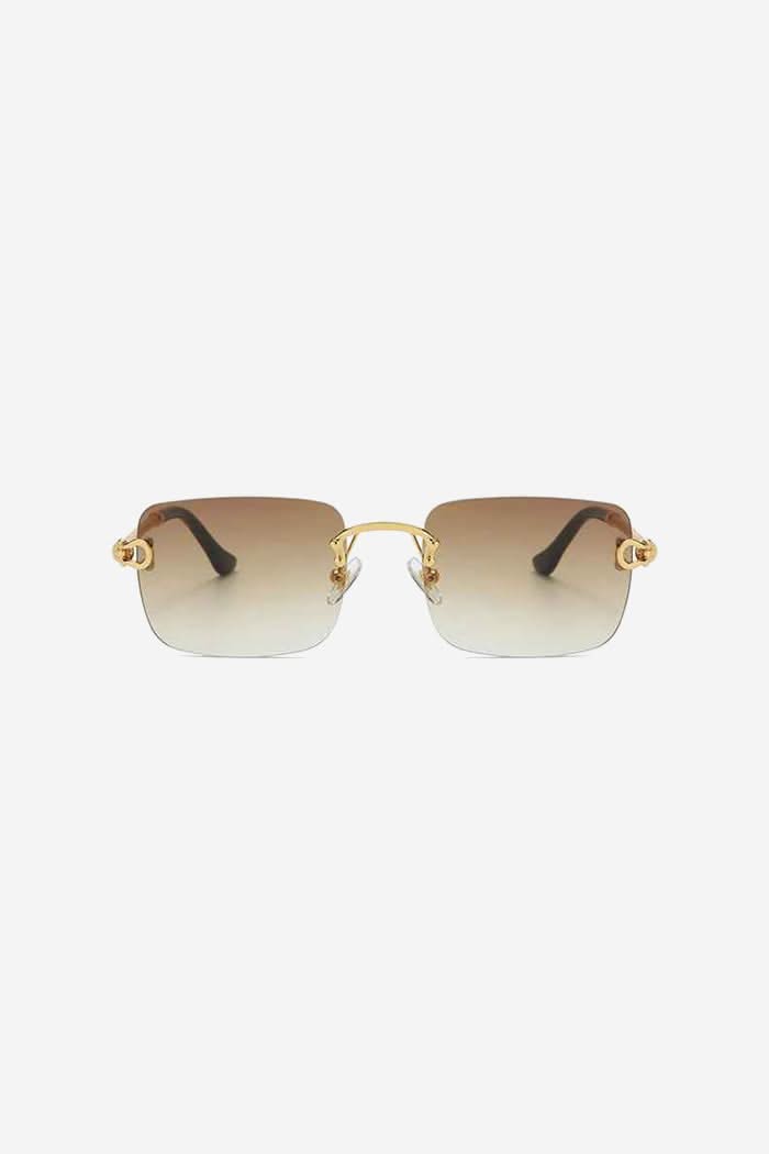 Rimless Square Sunglasses with Twisted Gold Rope Temples – Brown Gradient