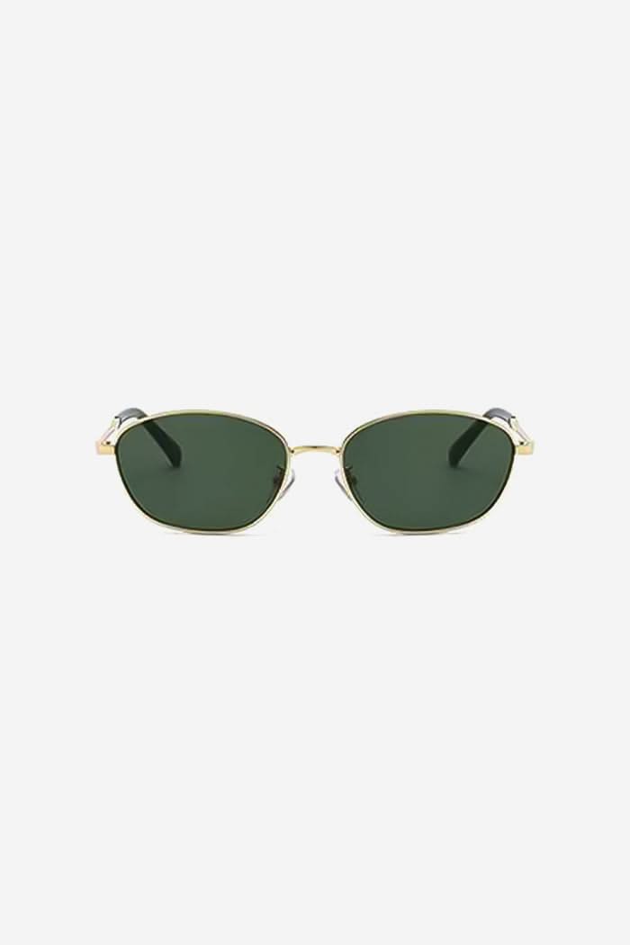 Slim Oval Sunglasses with Lightweight Metal Frame – Green/Gold