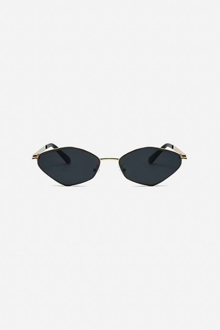 Geometric Angular Sunglasses with Full Metal Frame and Slim Arms – Black