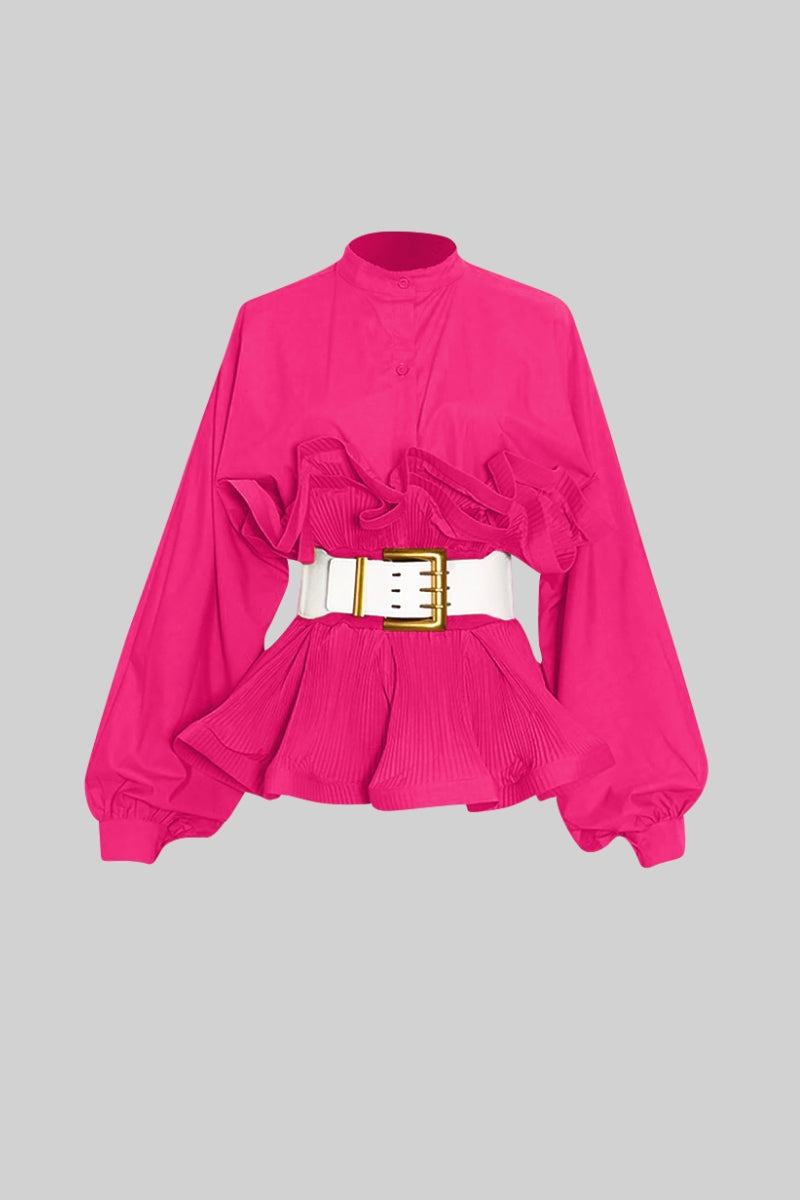 Ruffle Shirt with Massive Belt - Fuchsia
