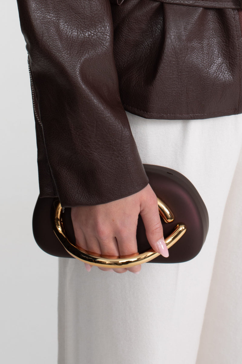 Clutch With Gold Sculptural Handle – Brown And Gold