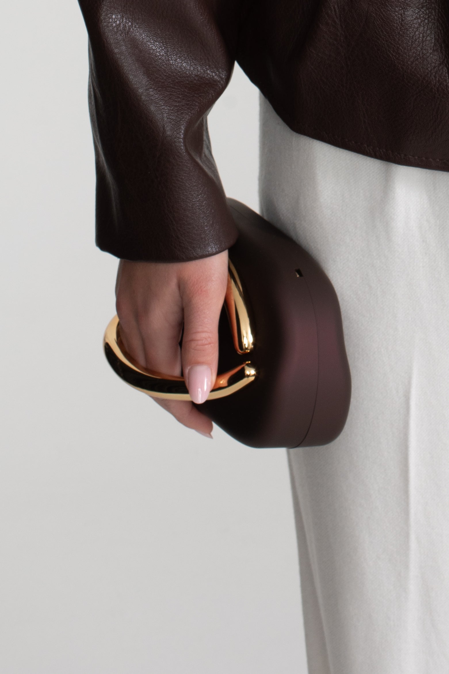 Clutch With Gold Sculptural Handle – Brown And Gold