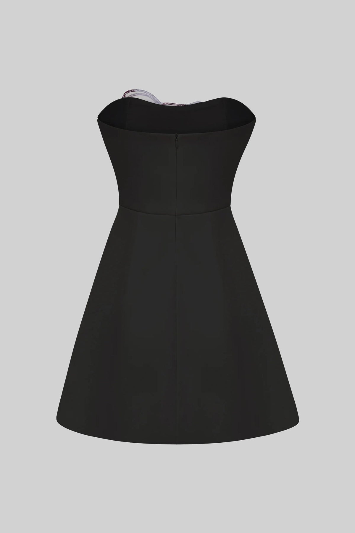 Strapless Mini Dress With 3D Iris Floral Appliqué - Black