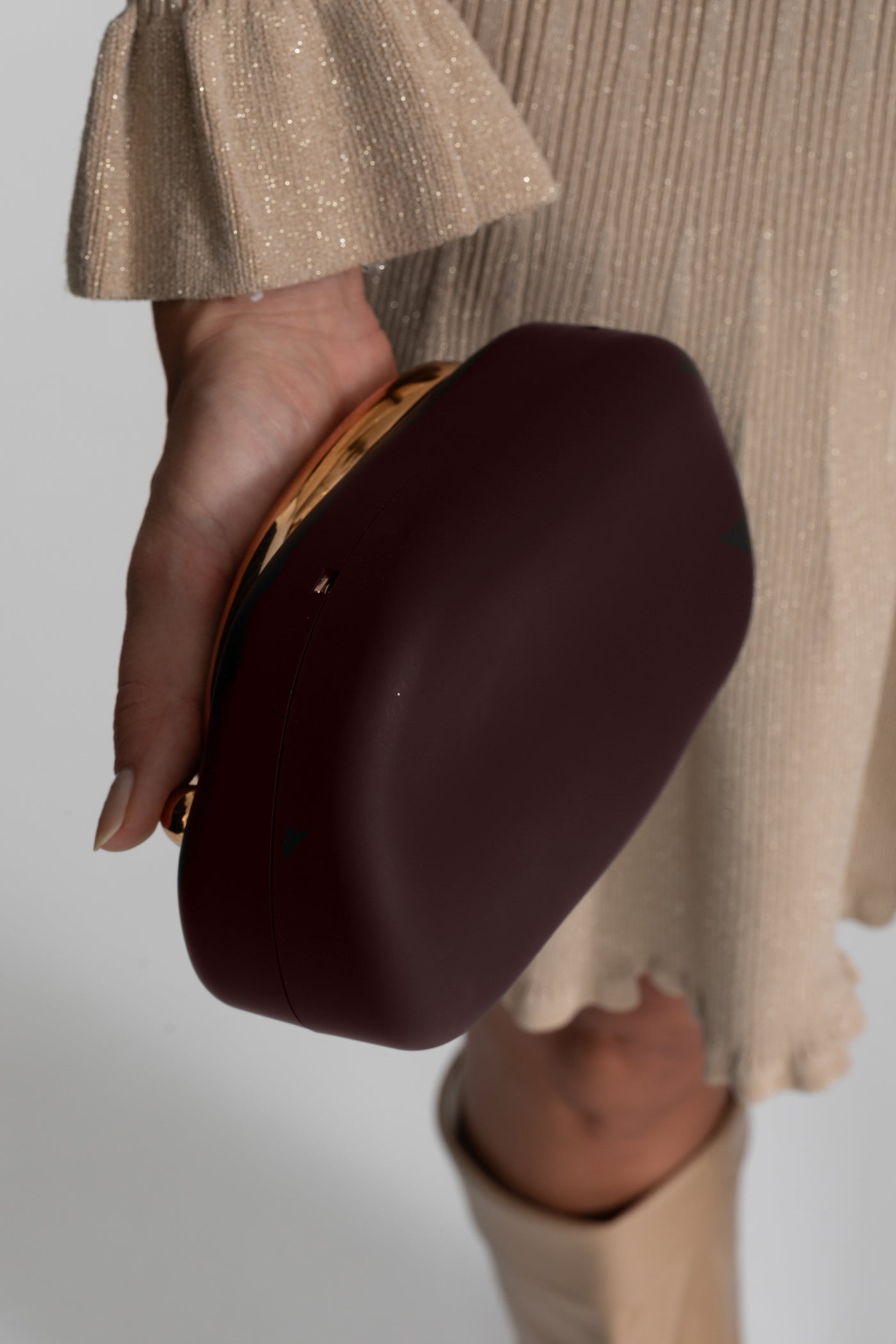 Clutch With Gold Sculptural Handle – Brown And Gold