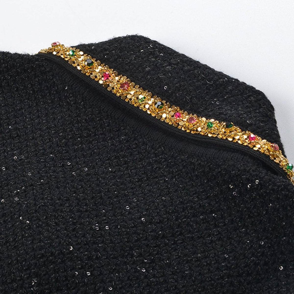 GISELLE TWEED EMBELLISHED MINI DRESS - BLACK