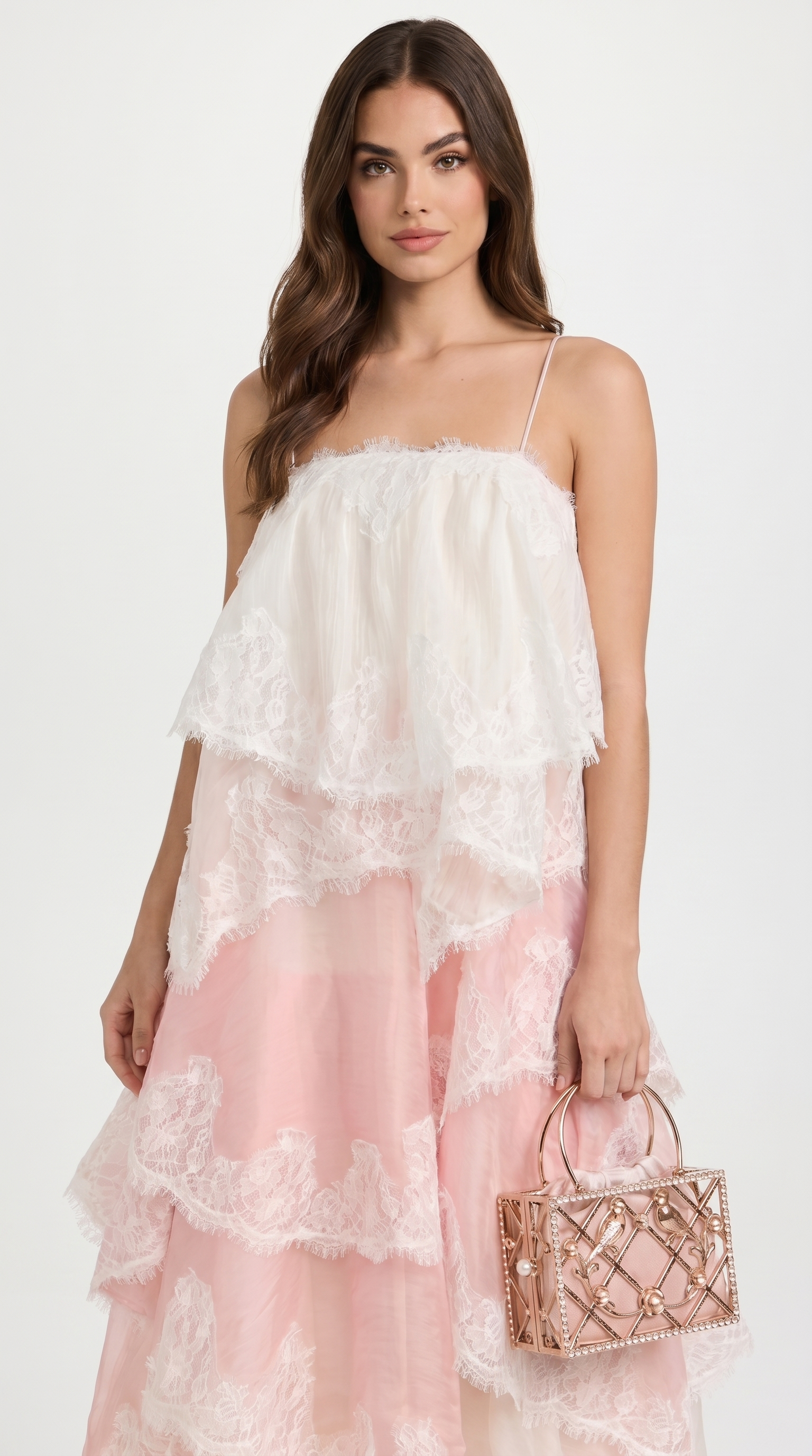 Luxa - Tiered Lace and Organza Maxi Gown