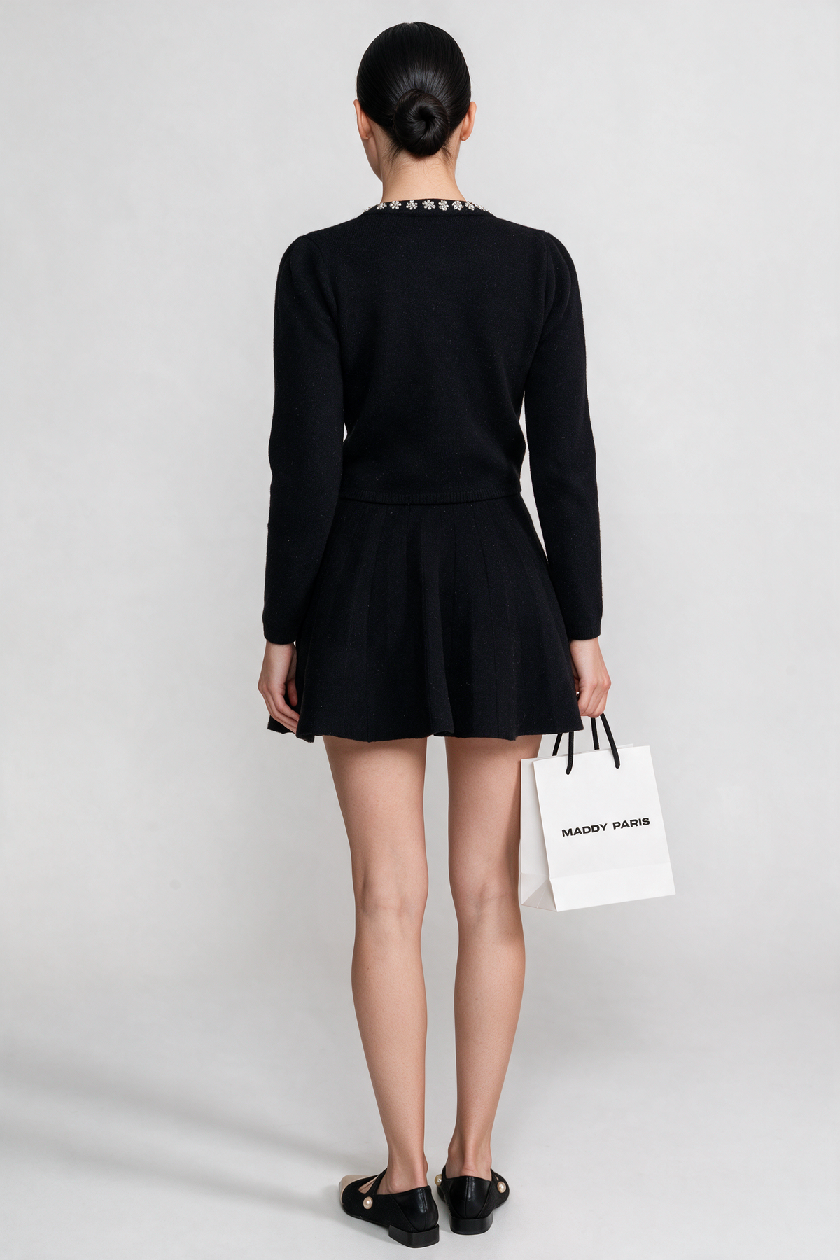 Knit Co-Ord Set With Long Sleeve Cardigan And Matching Mini Skirt - Black