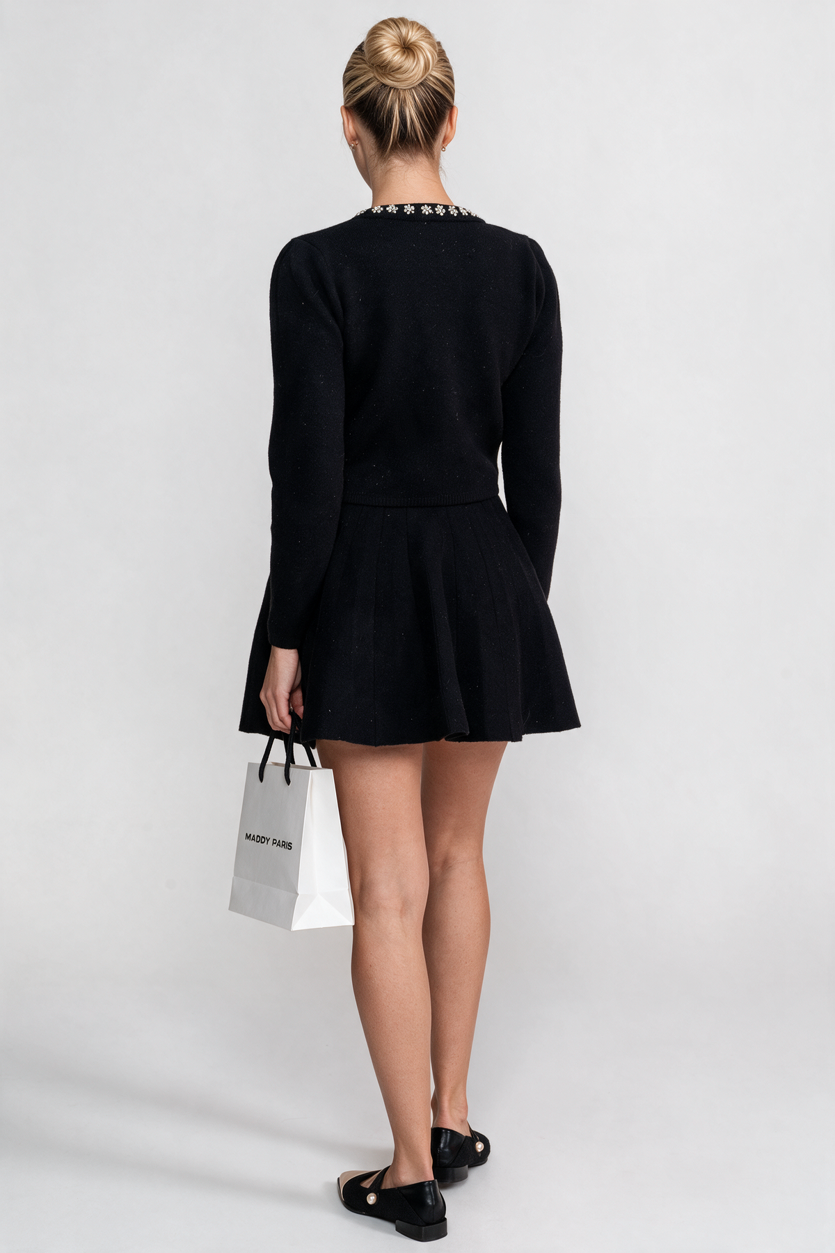 Knit Co-Ord Set With Long Sleeve Cardigan And Matching Mini Skirt - Black