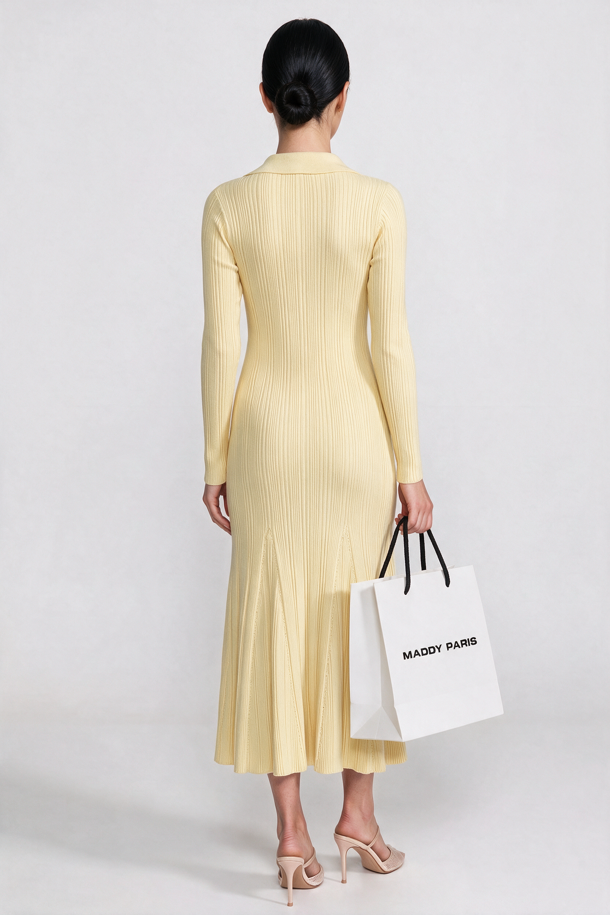 Long-Sleeve Button-Front Knit Maxi Dress With Patch Pockets - Yellow