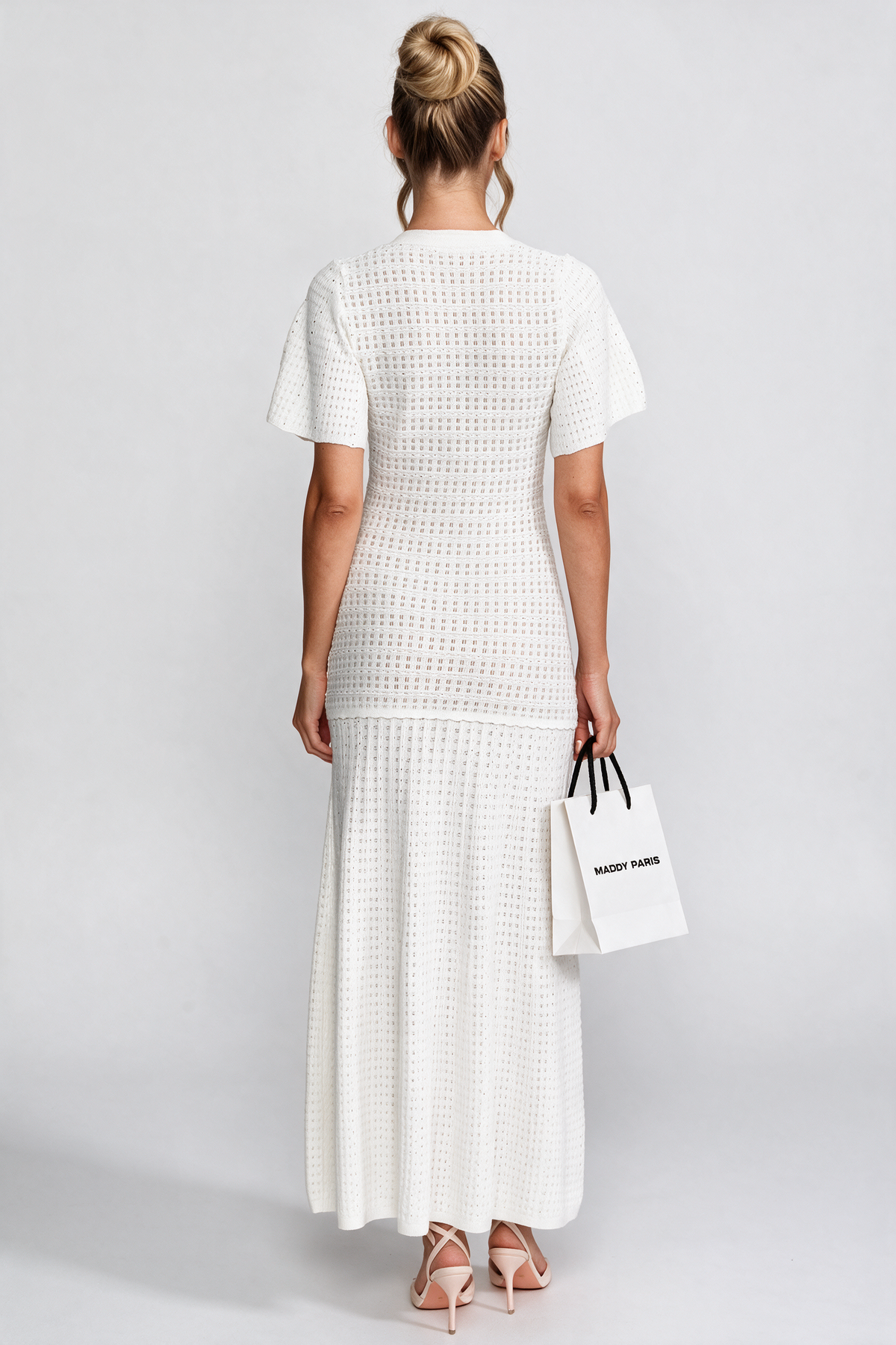 Short Sleeve Shimmer Knit Dress - White