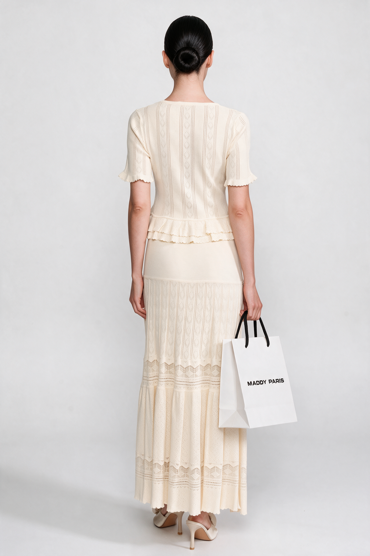 Two-Piece Knit Co-Ord Set With Ruffled Waist - Ivoire