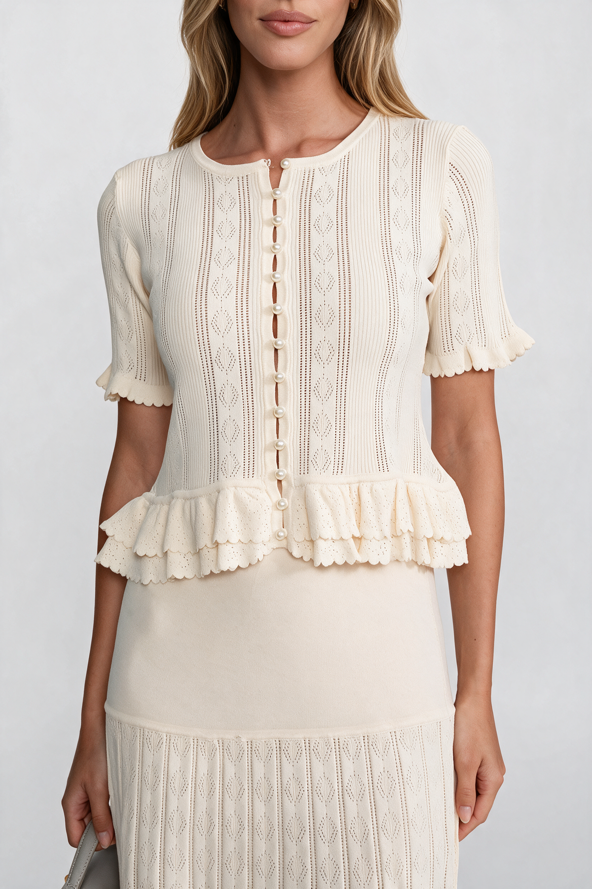 Two-Piece Knit Co-Ord Set With Ruffled Waist - Ivoire