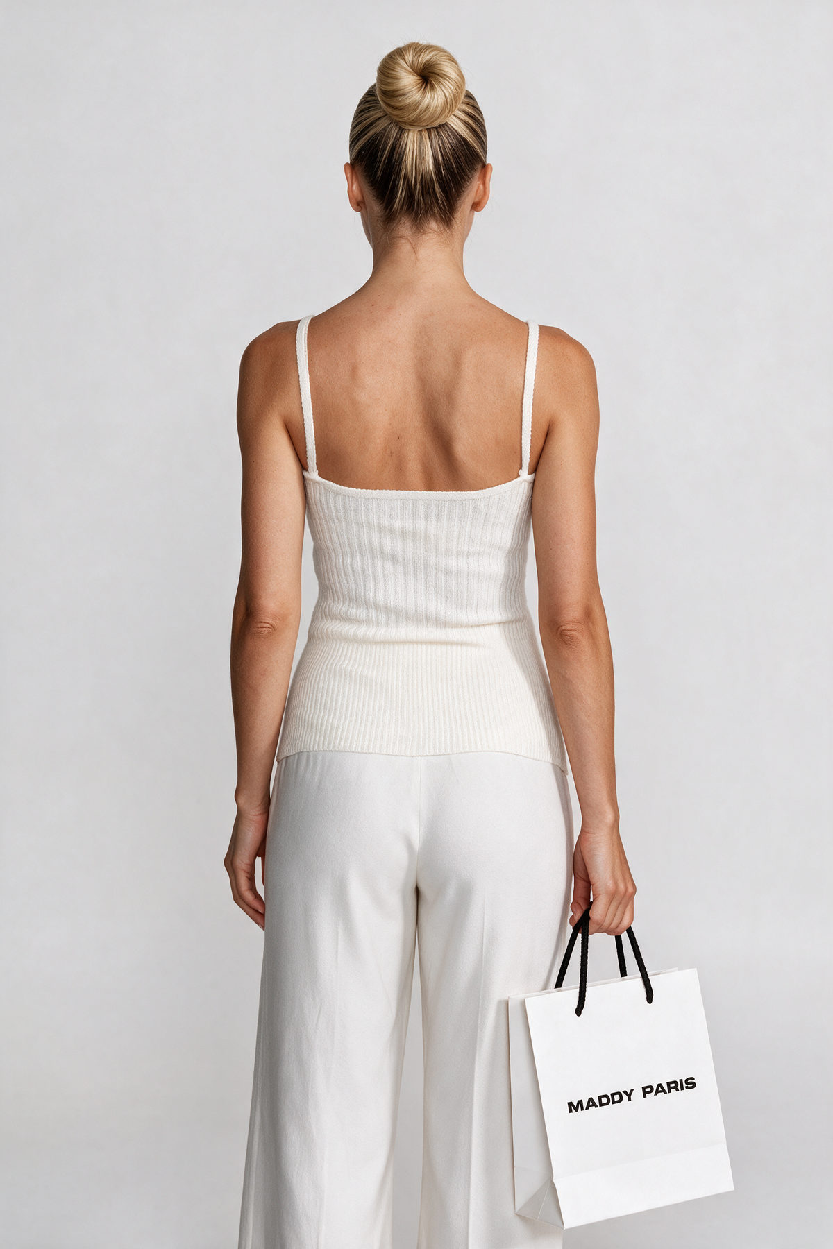 Knit Two Piece Set With Crystal Embellishments And Trim Cuffs - White