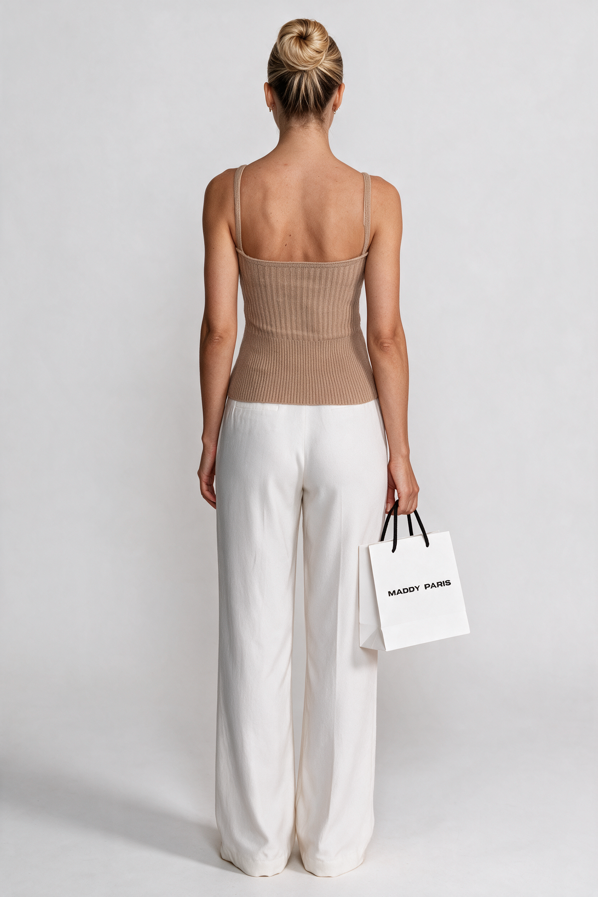 Knit Two Piece Set With Crystal Embellishments And Trim Cuffs - Beige