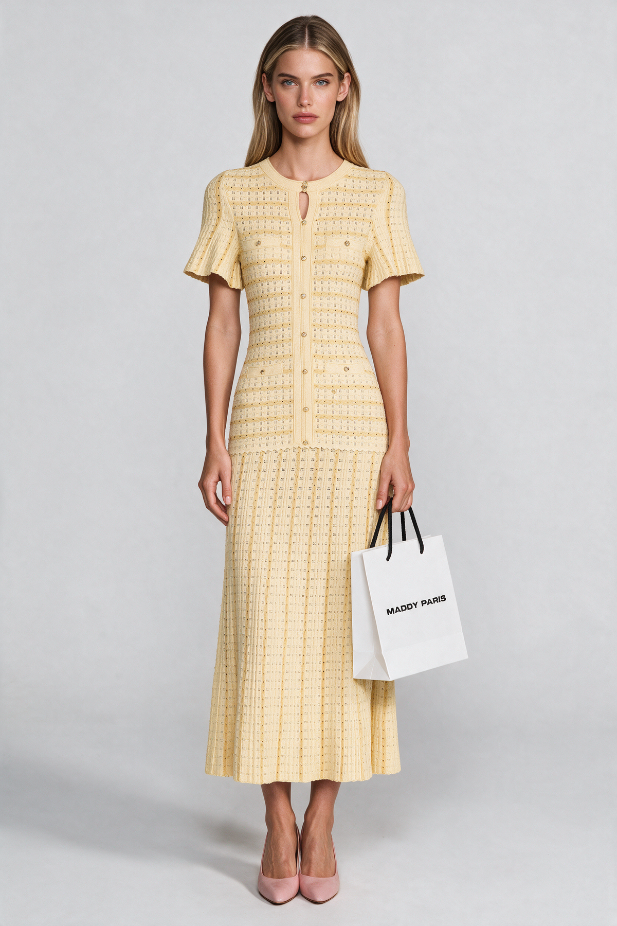 Sandro Victoire Rhinestone Knit Maxi Dress in - Gold
