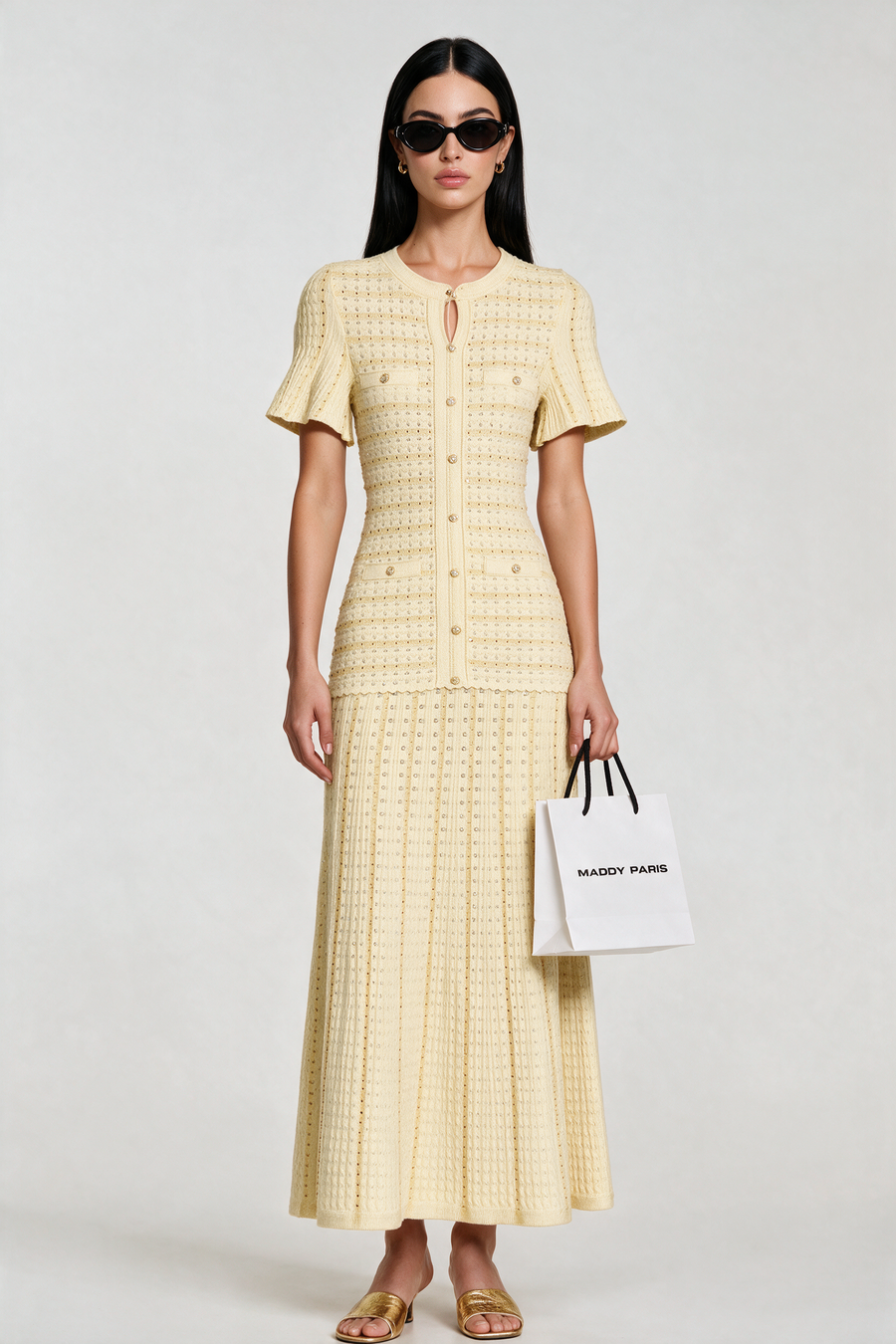 Sandro Victoire Rhinestone Knit Maxi Dress in - Gold