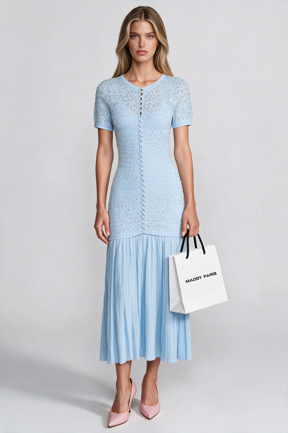 Sandro Levana beaded knit maxi dress - Light Blue